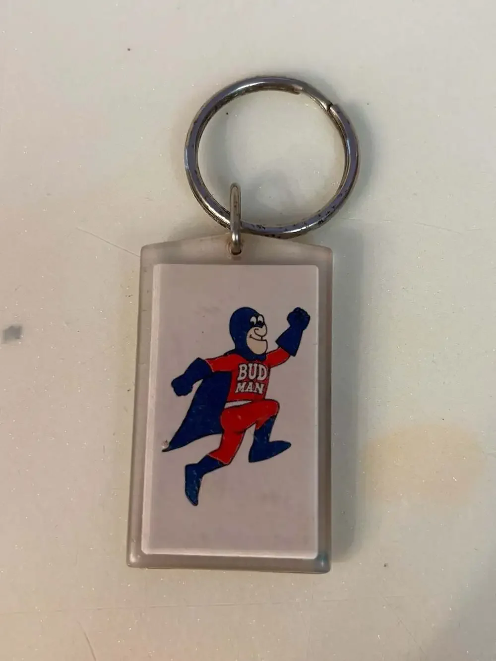 Vintage 1987 Anheuser-Busch Bud Man Acrylic Keychain